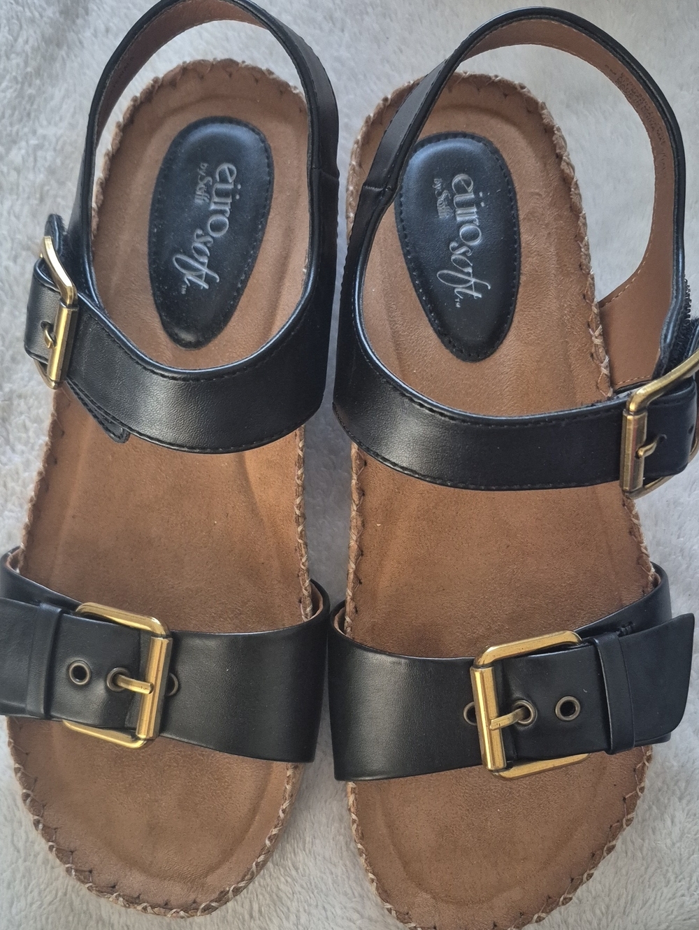 Eurosoft Black Leather Buckle Sandals for Women